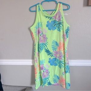 Justice Girls Kids Floral Tropical Tank Dress Size Small 7 or 8 Neon Green Blue